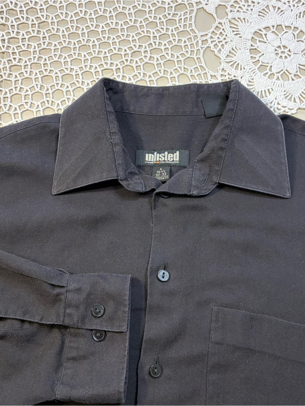 Unlisted Kenneth Cole Mens L Dress Shirt 16.5 32/33 Black Modern Fit Button Up
